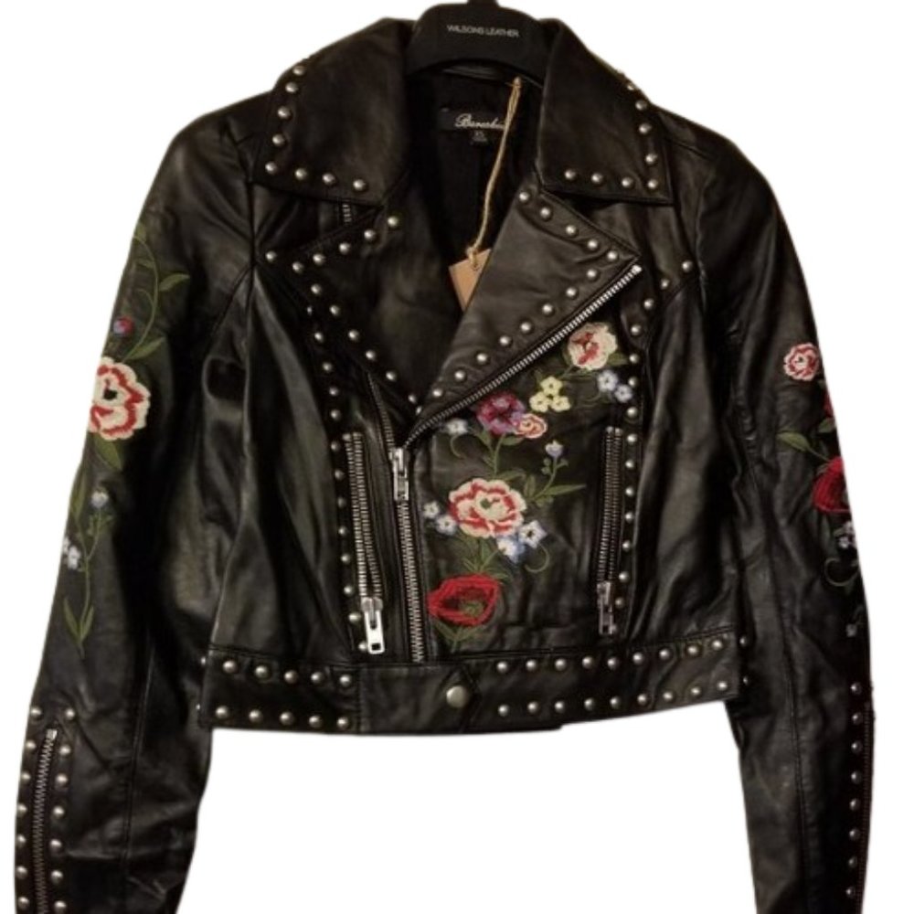Nwt Genuine leather embroidered biker jacket